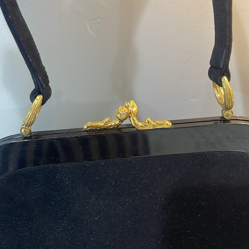 Koret Black Velvet Top-Handle Bag with Gold Hardware - Picture 3 of 5